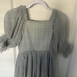 Joyfolie Gray Puff Sleeve Square Neck Midi Dress